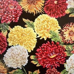 Fabric Black Floral Autumn Chrysanthemums 2 yards